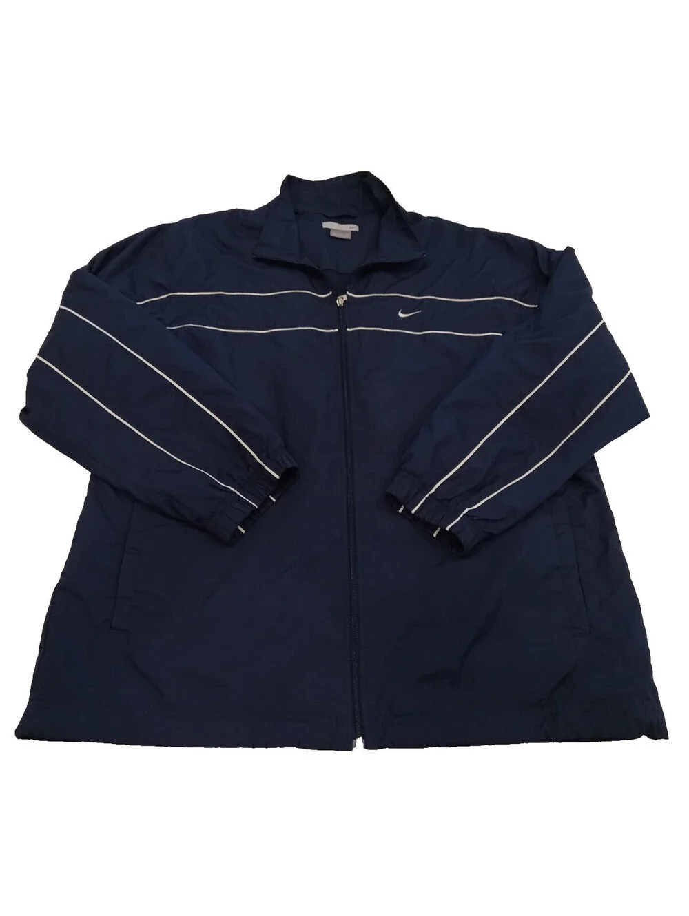 Nike Windbreaker Jacket Men's XL Navy Blue White Stripe Chest Sleeves